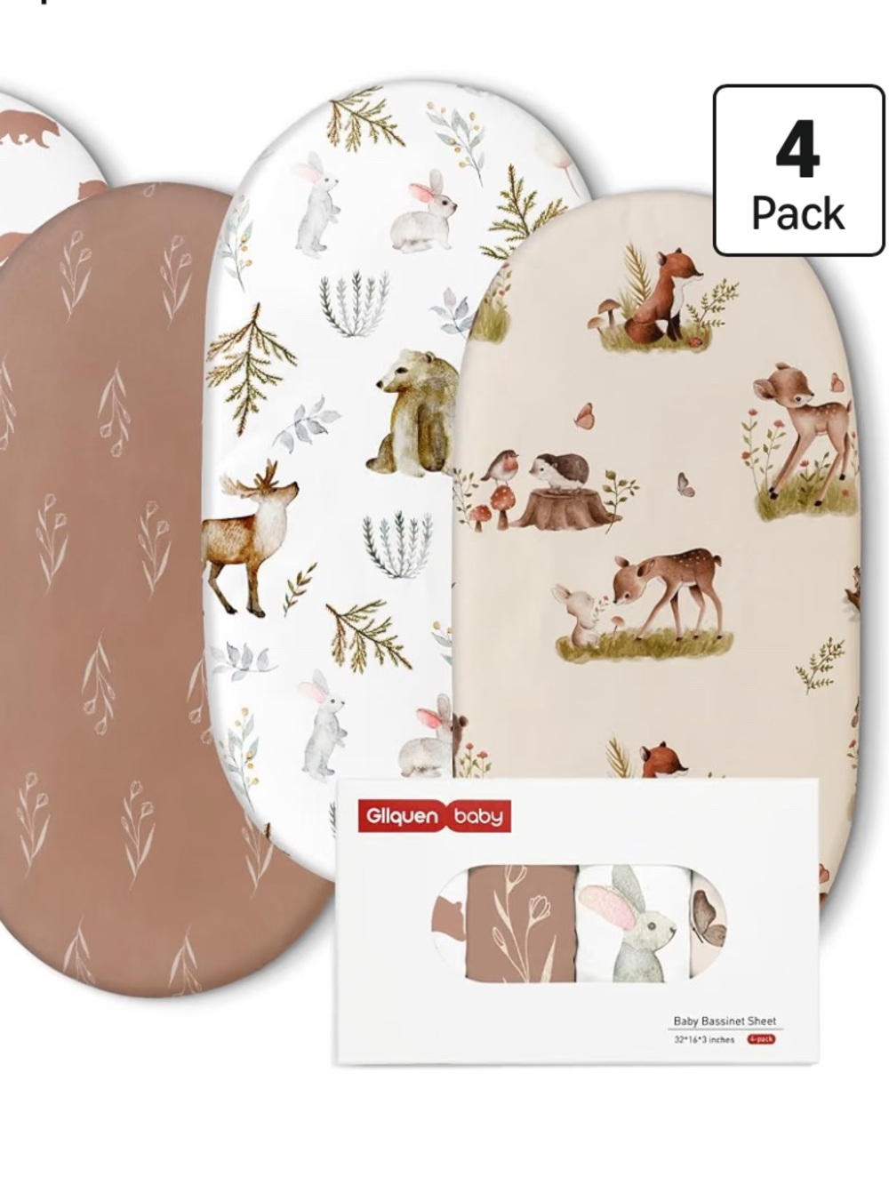 Neutral Floral Bear Forest Deer Bassinet Sheets 4-pack 32*16*3 inches NWT*
